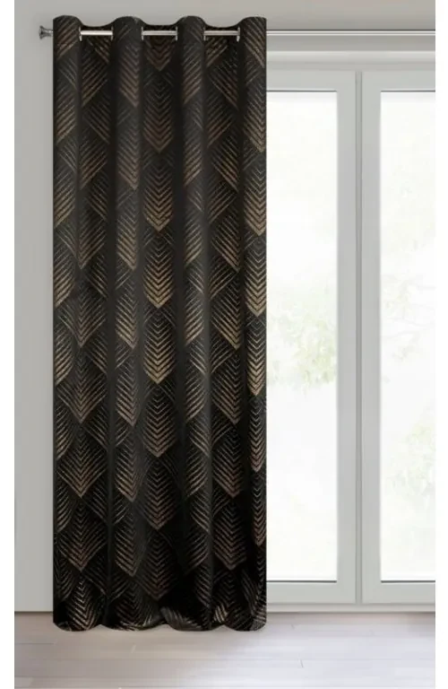 DECOREUM Mäkký záves z lesklého zamatu zdobený zlatou potlačou s geometrickým vzorom 140 cm x 250 cm čierna 100 % polyester Rozmer varianty: 140 cm x 250 cm, Farba varianty: čierna 98899