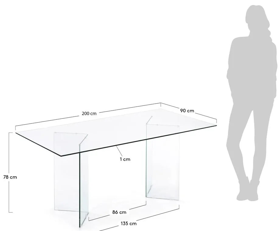 Jedálenský stôl so sklenenou doskou 90x200 cm Burano – Kave Home