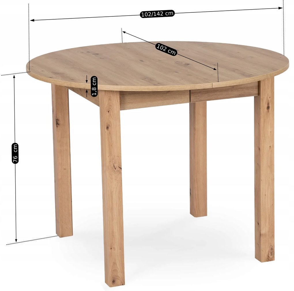JAKS Okrúhly rozkladací stôl Harry 102-142 cm dub Riviera