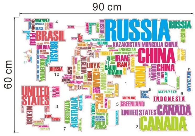 Veselá Stena Samolepka Farebná mapa Sveta