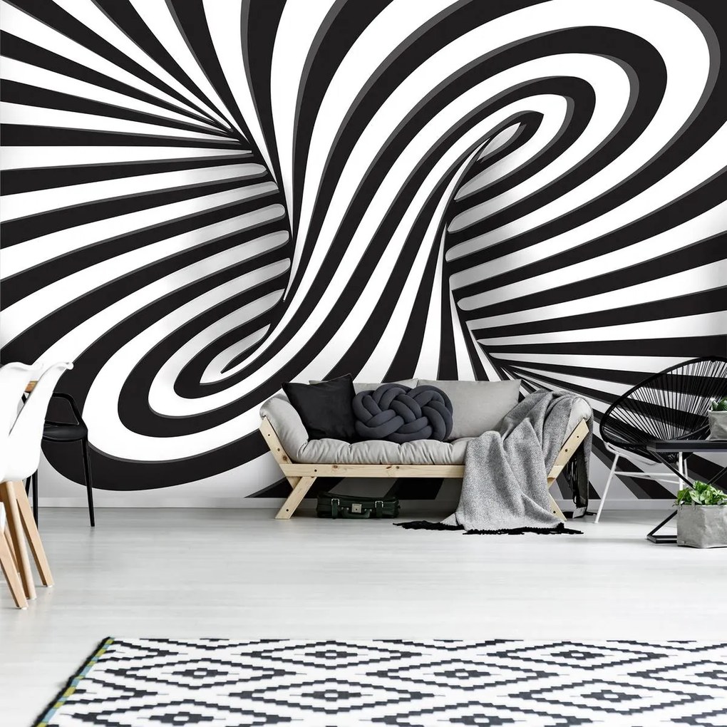 Fototapeta - Biele a čierne 3D krúženie (254x184 cm)
