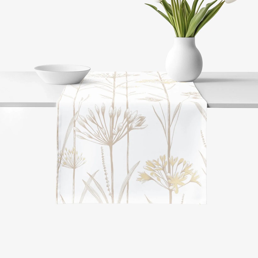 Goldea behúň na stôl 100% bavlnené plátno - okrasné rastliny 50x140 cm