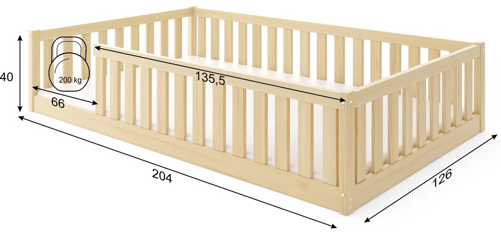 Široká posteľ BELLA SIMA 120×200 cm Montessori – prírodná borovica