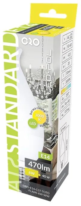 LED žiarovka E14 C37 6W teplá biela