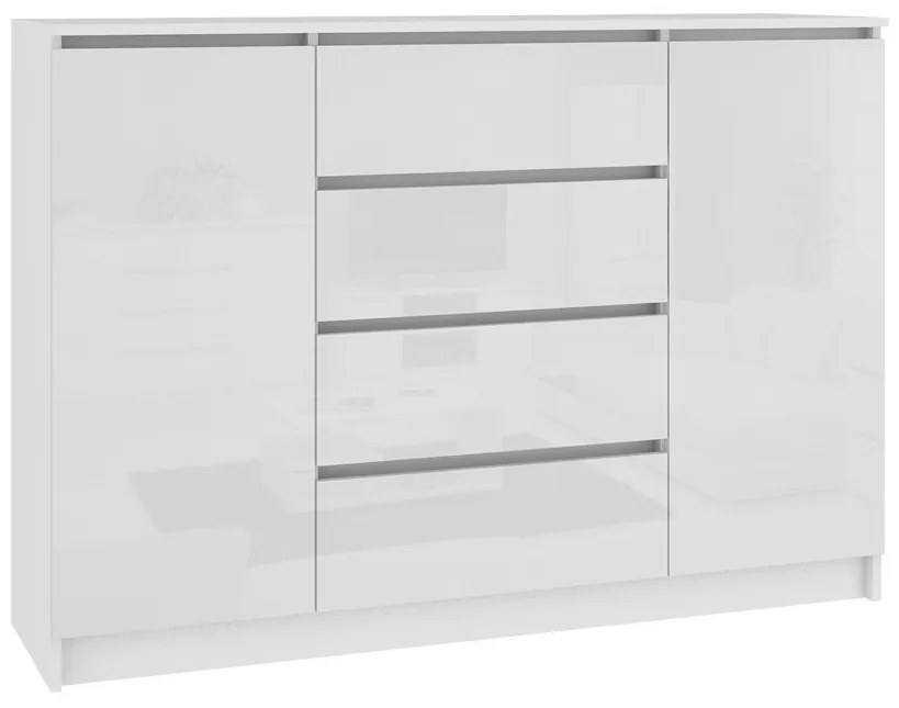 Komoda K140 2D4SZ, 138x99x40, biela/biela lesk