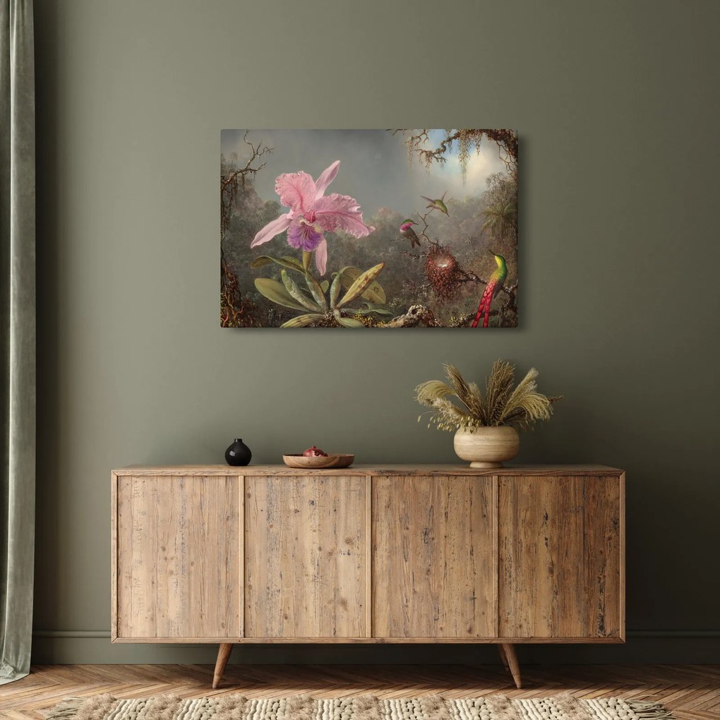 Obraz - Martin Johnson Heade, Cattleya Orchid and Three Hummingbirds, reprodukcia (90x60 cm)