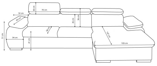 Rozkladacia rohová sedacia súprava v tvare L s úložným priestorom PADUA sivá pravá