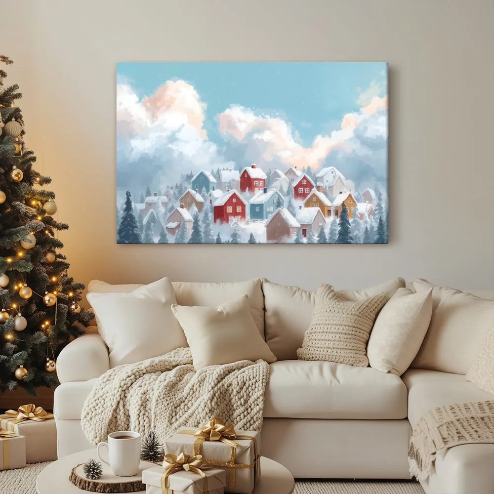 Obraz vianočná krajina s útulnými domčekmi
