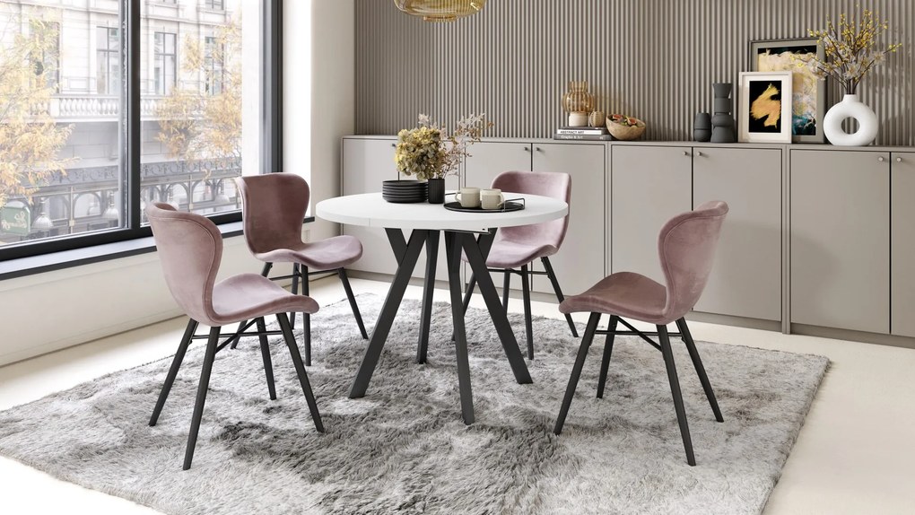 ALMO 100 Matné biele/čierne nohy - OKRÚHLY LOFTOVÝ/INDUSTRIÁLNY ROZKLADACÍ STÔL DO OBÝVAČKY/JEDÁLNE