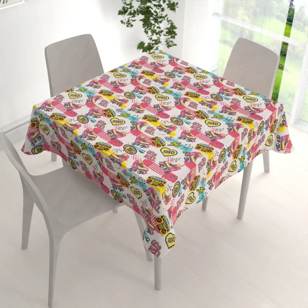 Biante Detský bavlnený štvorcový obrus Sandra SA-604 Ružový retro štýl 130x130 cm