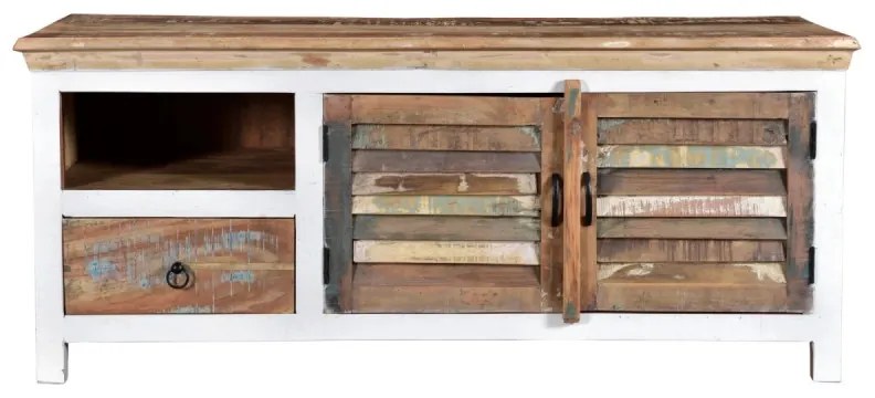 furniture-nabytek.cz - Masívny TV stolík Perth z recyklovaného dreva, lakovaný, biely / farebný – 150×50×60 cm