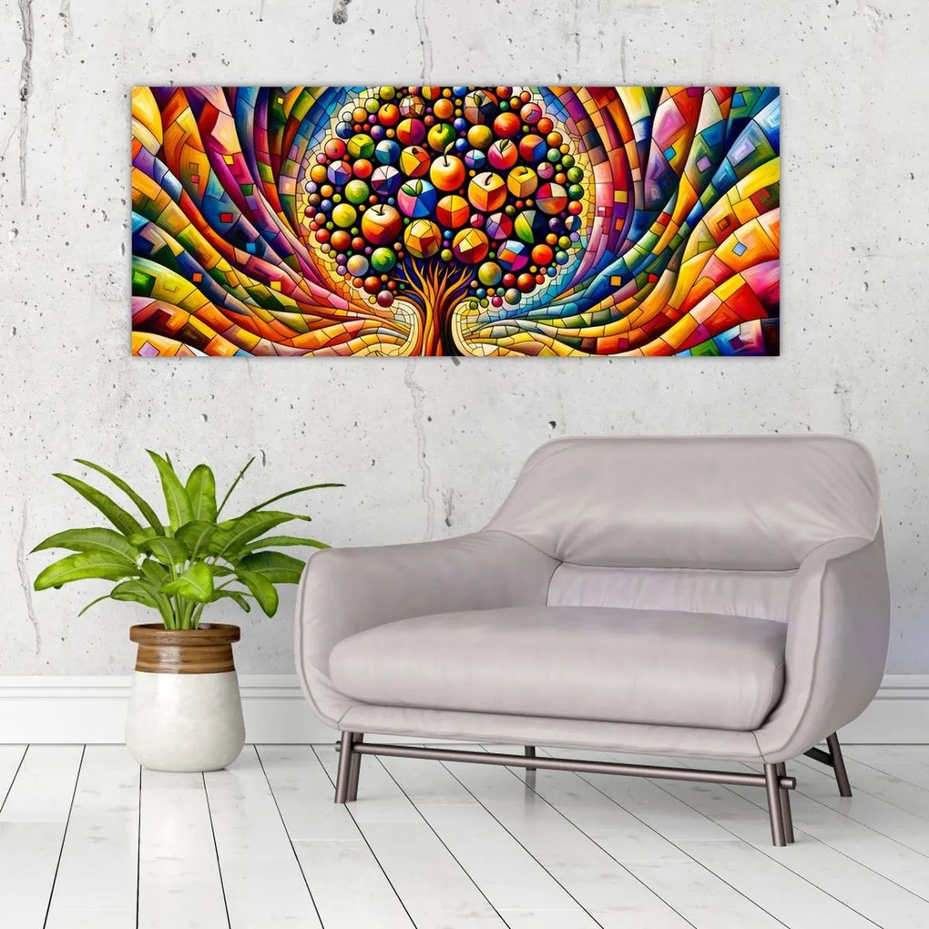 Obraz – Farebný strom s jablkami (120x50 cm)