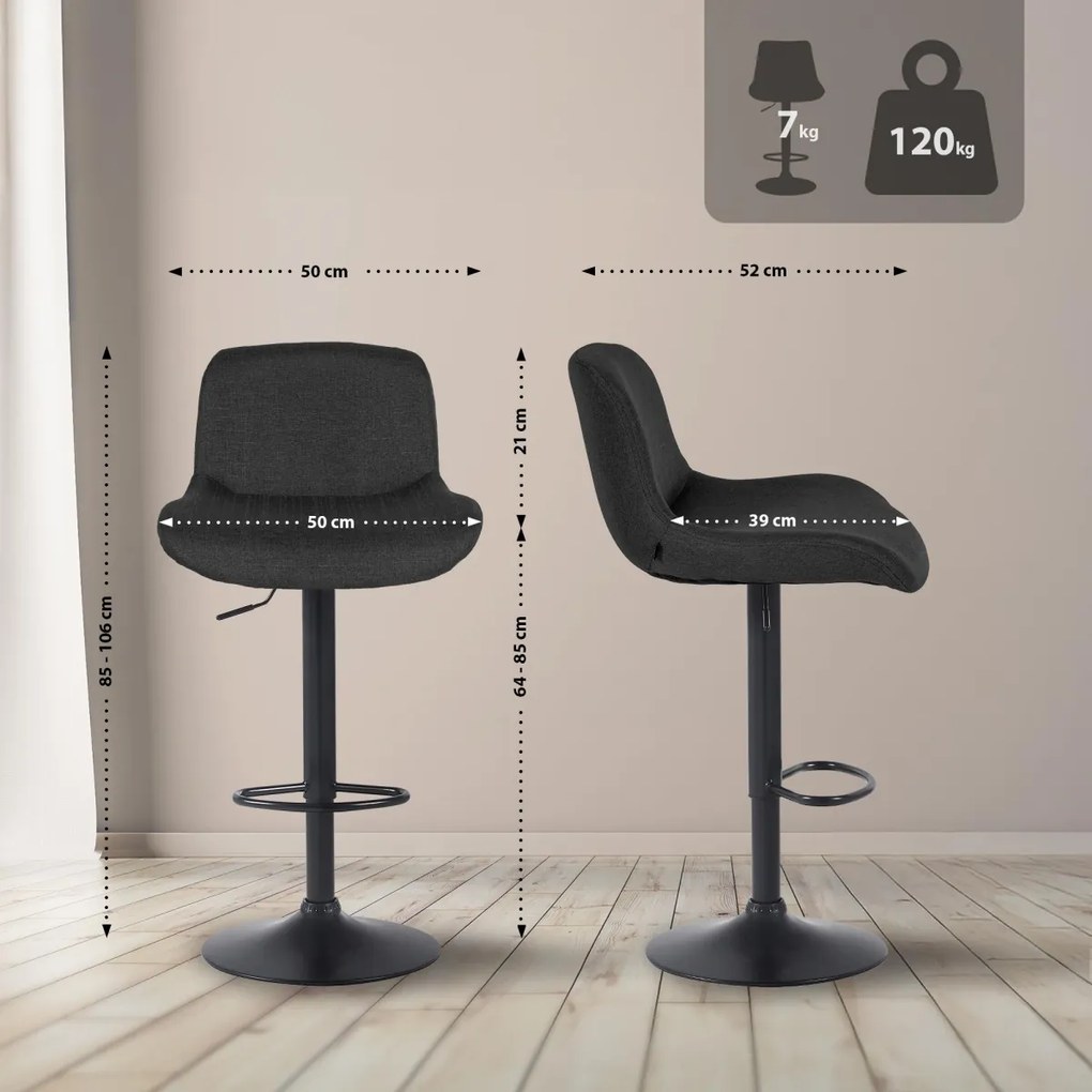 Barová stolička Solon - látka, čierny rám - čierna