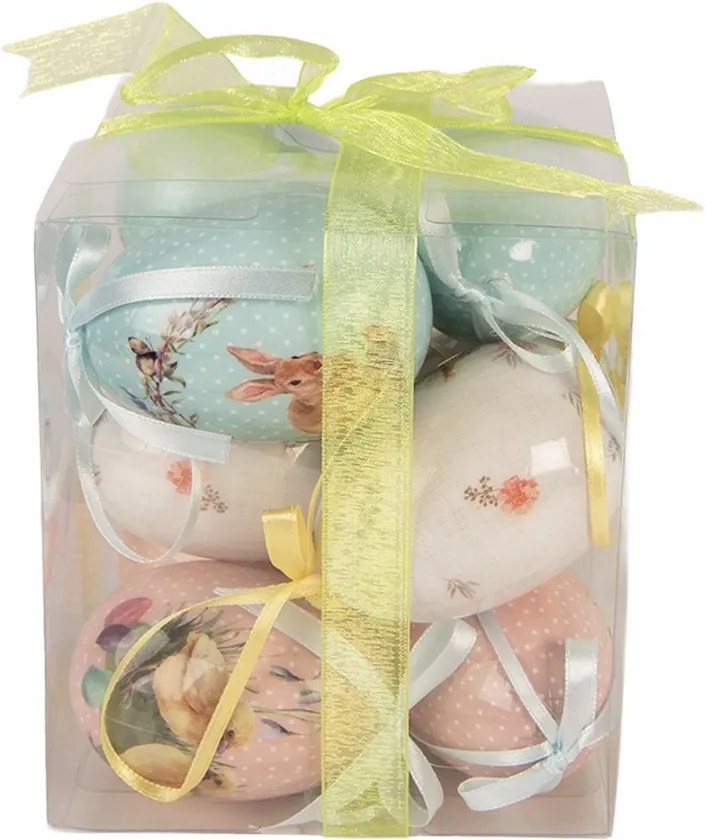 9ks dekorácia farebné závesné vajíčko s zajačikmi a kuriatkami Spring Egg - Ø 5*8 cm
