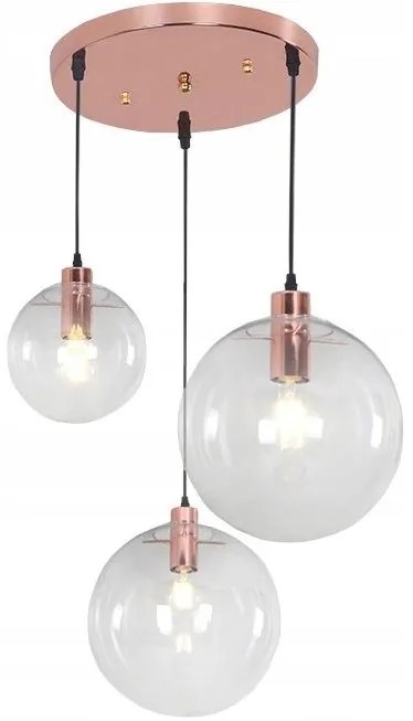 Toolight - Závesné sklenené stropné svietidlo LASSI 20 + 25 + 30 cm 3xE27, ružové zlato, OSW-00133