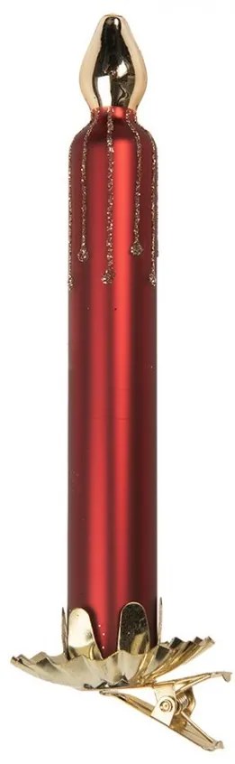 Vianočná sklenená ozdoba červená sviečka na klipe - Ø 4*15 cm