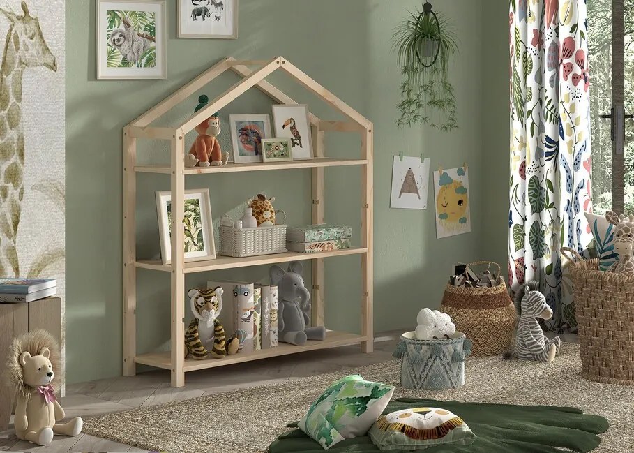 Praktická knihovňa pre deti z borovicového dreva Dallas prírodná