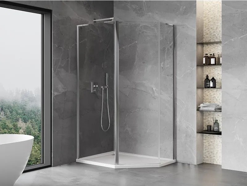Mexen Mist L, päťuholníkový sprchový kút s krídlovými dverami, 100 x 80 cm, 8mm číre sklo, chrómový profil, 8A8L-100-080-01-00