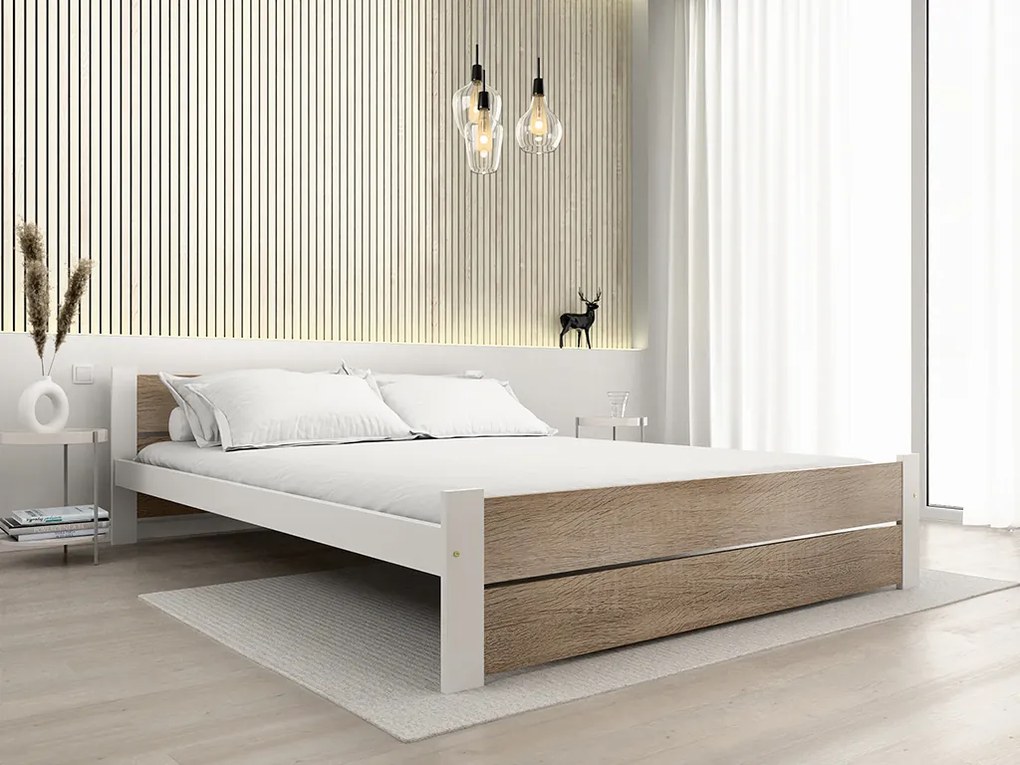 Posteľ IKAROS DOUBLE 180 x 200 cm, biela/dub sonoma Rošt: S lamelovým roštom, Matrac: Matrac Deluxe 10 cm