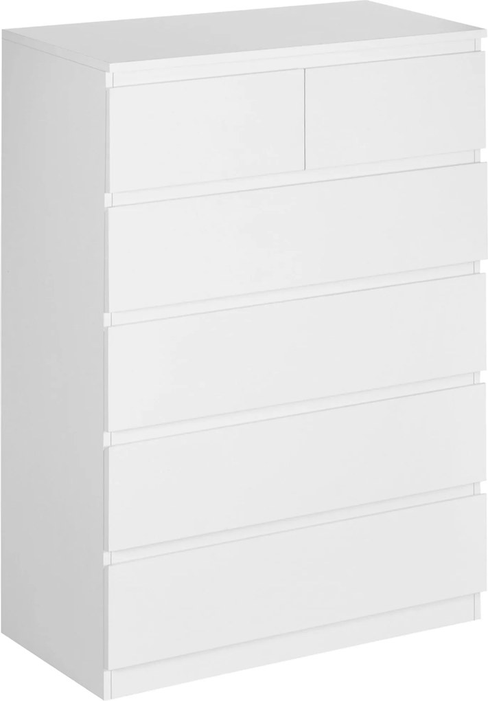HOMCOM Moderný komoda s 6 zásuvkami drevená komoda do spálne pre vstup, obývaciu izbu a kanceláriu, nosnosť 50 kg, 80x39x115 cm, biela | Aosom