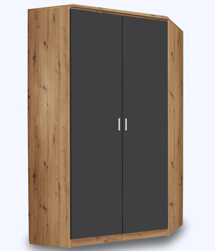 Rohová šatníková skriňa Bremen, dub artisan/tmavo šedá