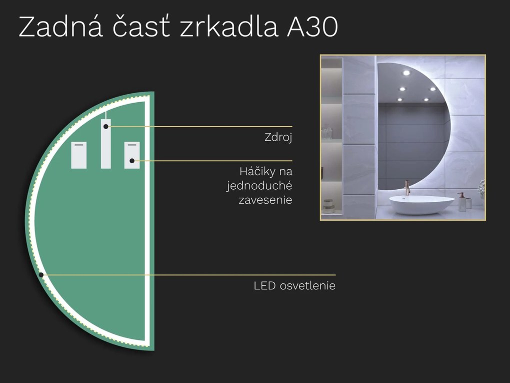 Atypické zrkadlo do kúpeľne s LED osvetlením A30