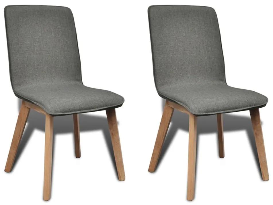 vidaXL Jedálenské stoličky 2 ks, svetlosivé, látka a dubový masív