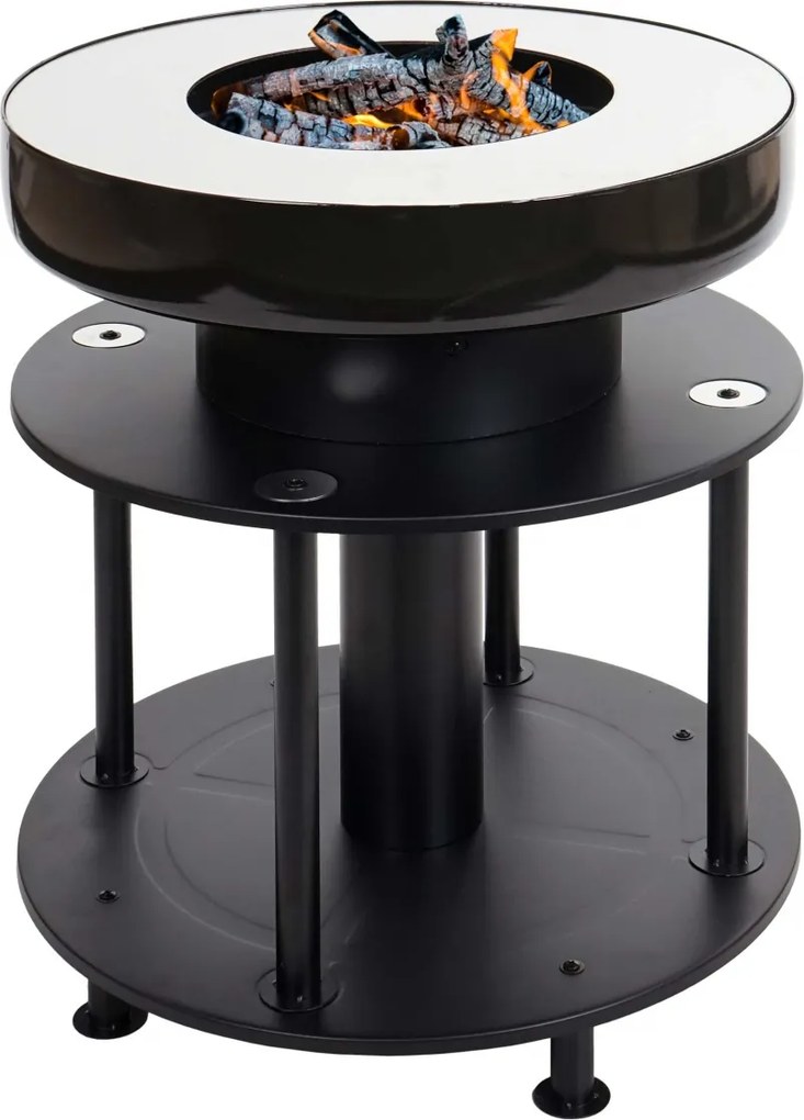 Ohnisko s grilovacou platňou HWC-K95, oceľ / nerez / smalt Ø56cm - čierna