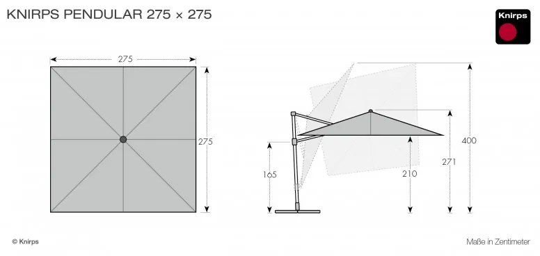 Knirps Knirps 275 x 275 cm - slnečník s bočnou tyčou : Farba slnečníka - bordó (vínová)