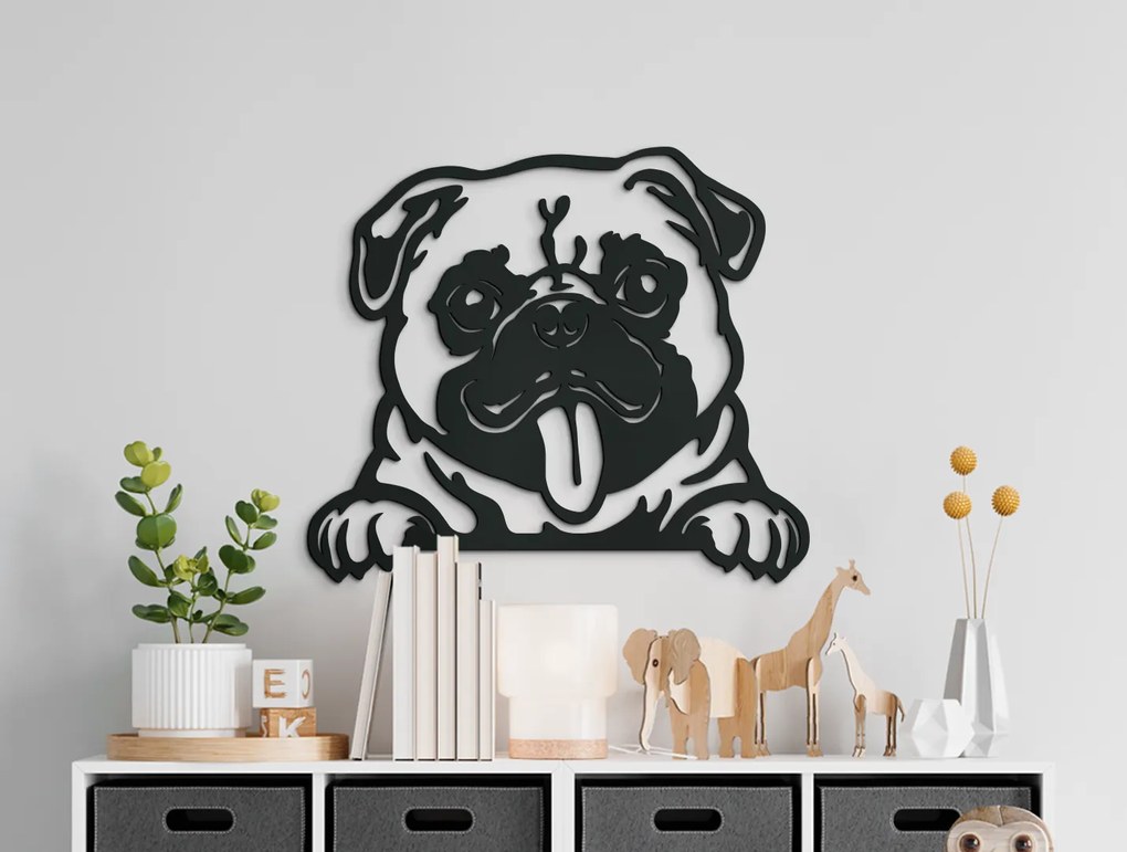 drevko Drevená nálepka na stenu Mops Rozmer obrazu: 38,5 x 44,5 cm, Farba dekorácie: Čierna