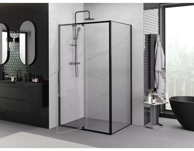 Mexen Exo, sprchovací kút s krídlovými dverami 140 x 90 cm, 6mm číre sklo, čierny profil, 819-140-090-70-00