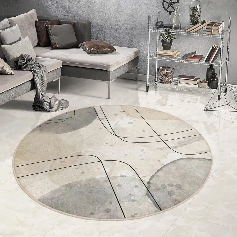 Béžový prateľný okrúhly koberec ø 120 cm Simple Lines – Mila Home