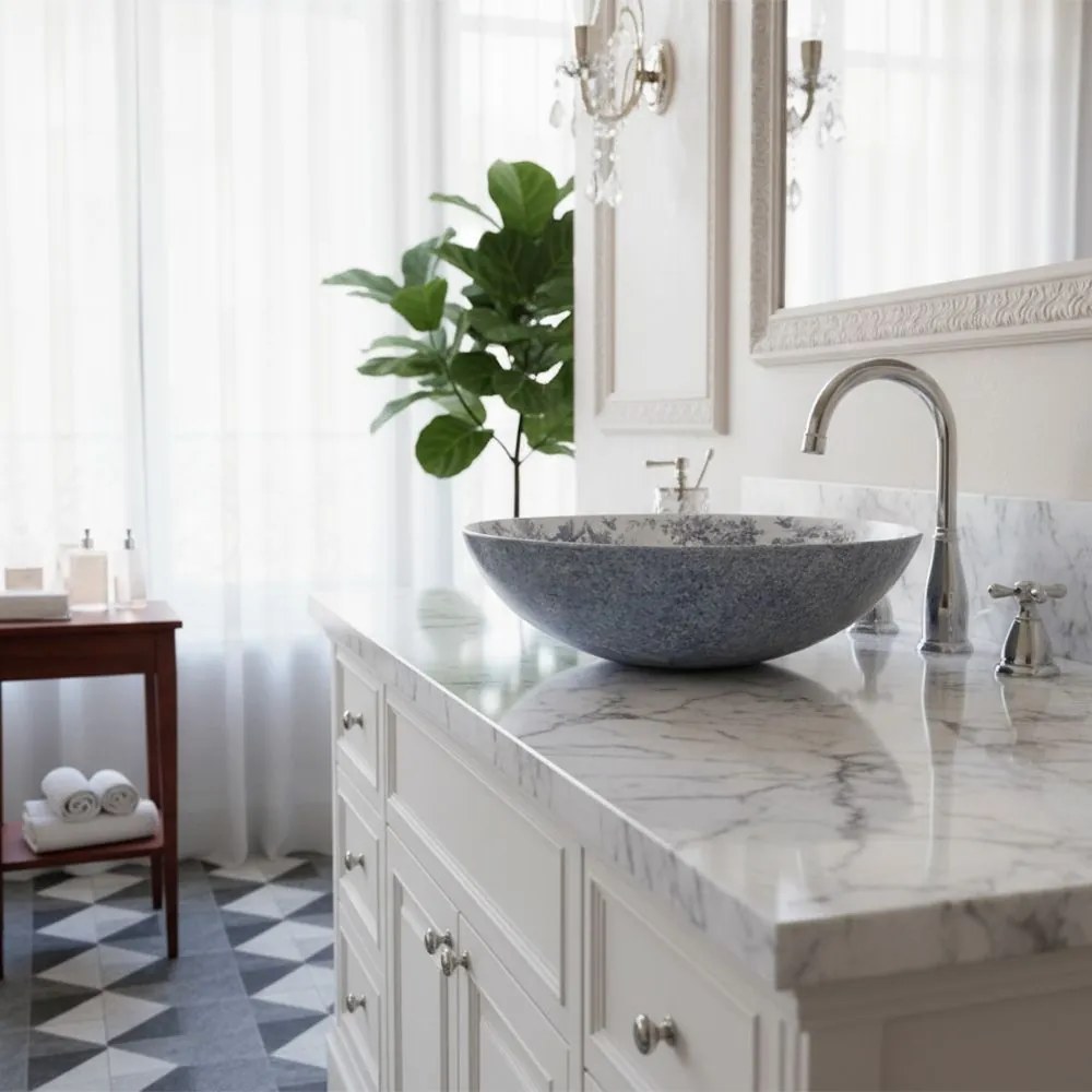 Rea Juliana, umývadlo na dosku 400x400x115 mm, biela-modrá so vzorom, REA-U3608