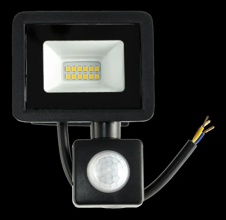 LED reflektor 10W 900lm so senzorom pohybu, súmrakový reflektor IP65