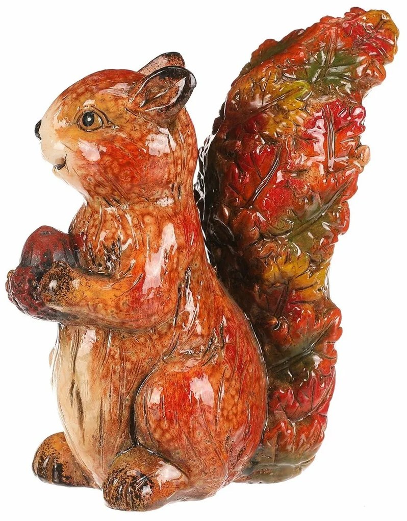 Jesenná dekorácia Veverička s orieškom, 12 x 7 x 13 cm, keramika