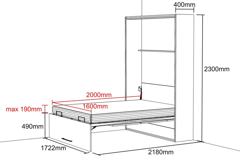 Nabytekmorava Sklápacia posteľ VS 21054, 200 x 160cm Typ farebného prevedenia: Agát / dvere agát