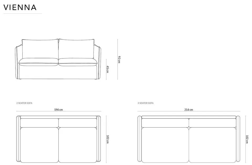 Krémová zamatová rozkladacia pohovka 214 cm Vienna – Cosmopolitan Design