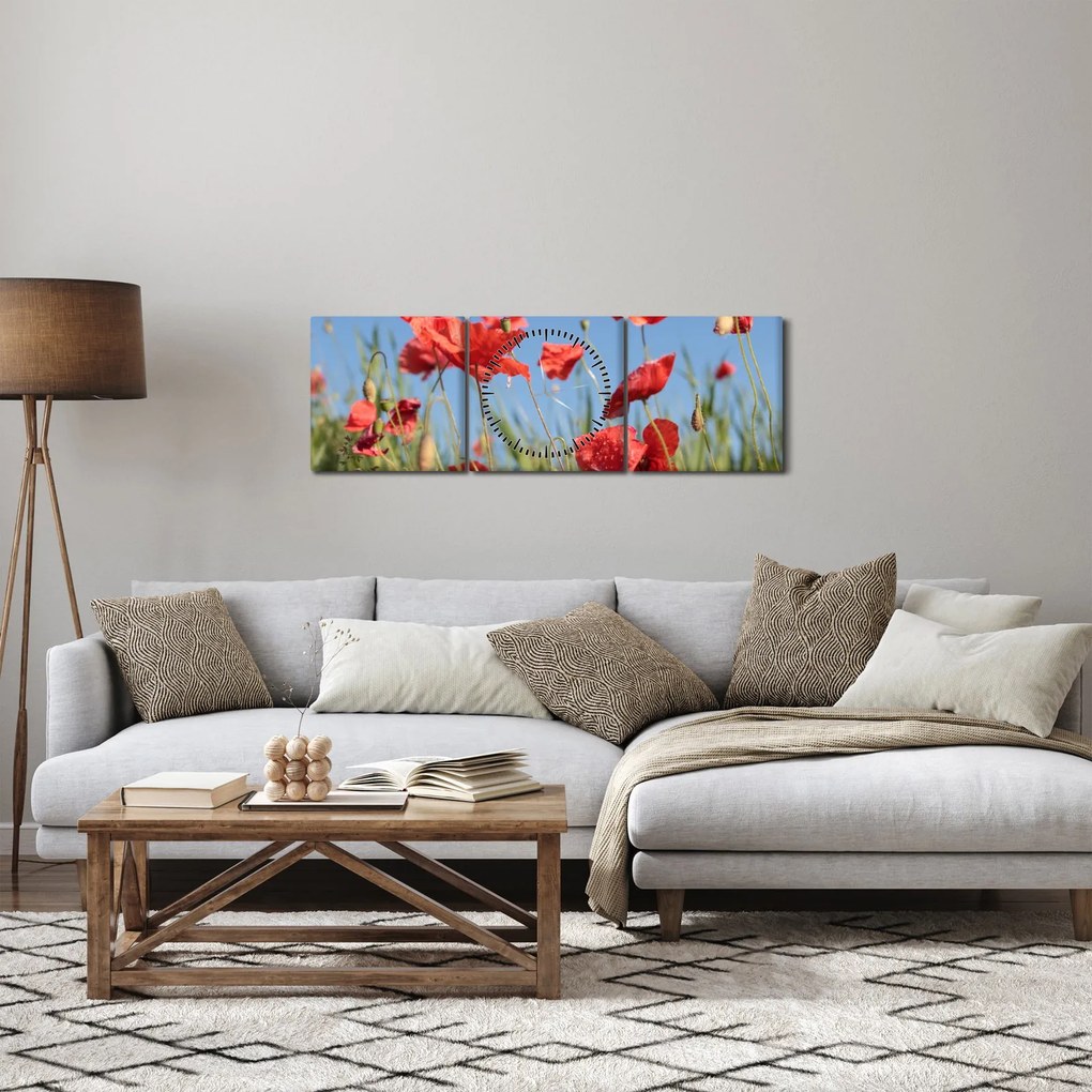 Obraz - Vlčie maky (s hodinami) (90x30 cm)