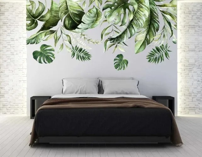Nálepka na stenu do interiéru s motívom listov rastliny monstera 100 x 200 cm