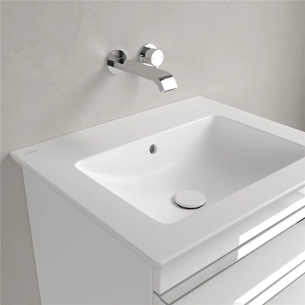 VILLEROY & BOCH Venticello závesné umývadlo bez otvoru, s prepadom, 600 x 500 mm, Stone White, s povrchom CeramicPlus, 412462RW