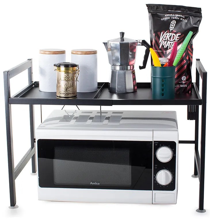 eCarla Stojan na mikrovlnku, polička s nastaviteľnou šírkou 37-65cm, čierny kov