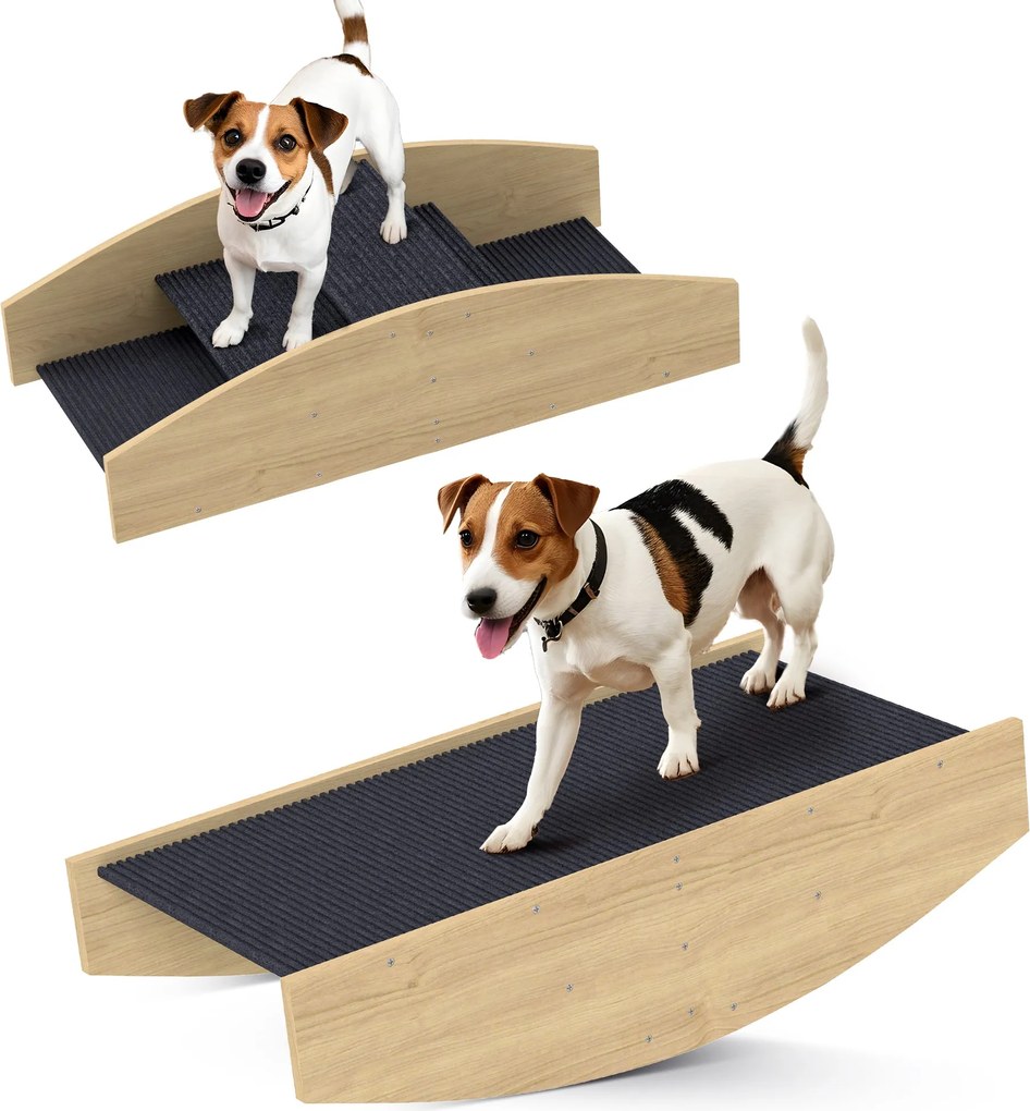 PawHut 2-v-1 psia hojdačka, agility hojdačka pre psov vyrobená z dreva, agility rampa pre malých a stredných psov do 15 kg, pre rovnováhu a sebadôveru