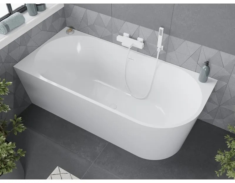 Mexen Mia, voľne stojaca rohová vaňa, lavá, 150 x 75 cm, biela, biely prepad, 52691507500L-20