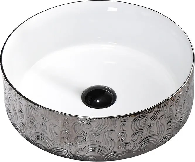 BPS-koupelny Keramické umývadlo na dosku HYD-LA-WH-SV-MOD3-360 36x36 cm, biele/strieborné