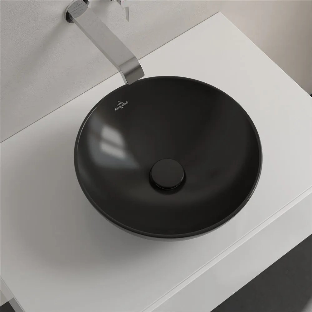 VILLEROY &amp; BOCH Loop &amp; Friends okrúhle umývadlo na dosku bez otvoru, bez prepadu, priemer 380 mm, Ebony, s povrchom CeramicPlus, 4A4501S5