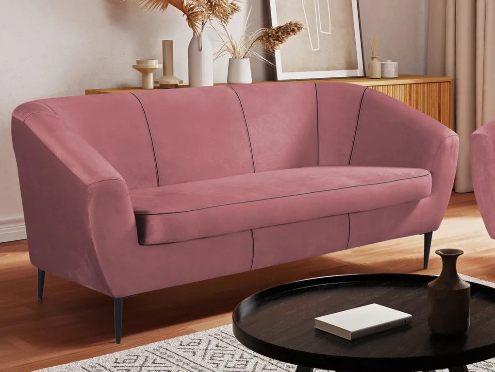 Trojmiestna pohovka Olivio, tmavo ružová zamatová látka