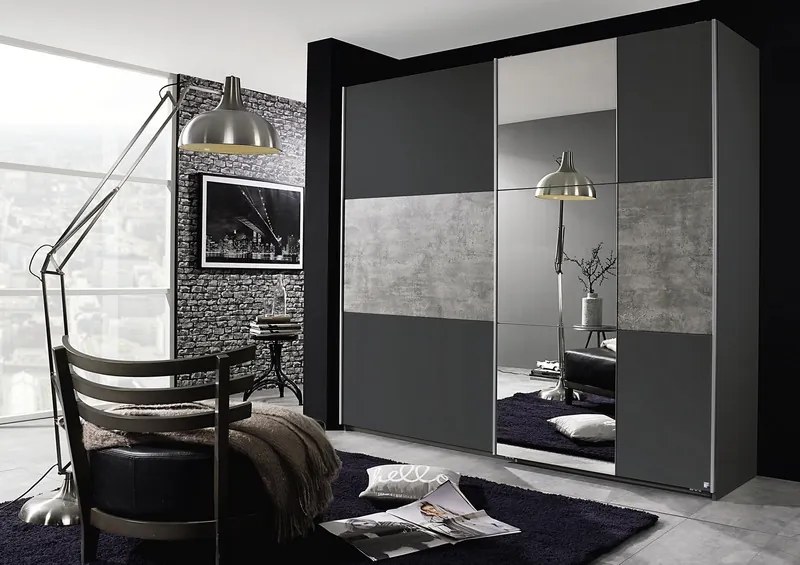 Šatníková skriňa Prenzlau, 218 cm,tmavá sivá / sivý betón