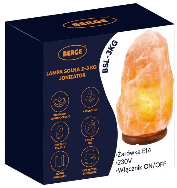 BERGE Soľná lampa 2-3kg - Ionizátor / nočná lampa