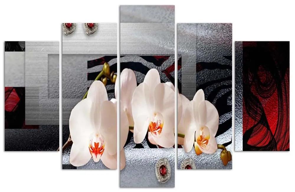 Obraz na plátně pětidílný Abstraktní orchidej bílá - 200x100 cm