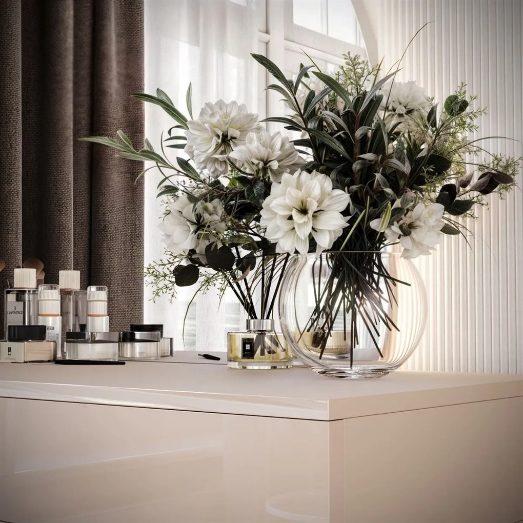 TOALETNÝ STOLÍK KATHLEEN KAŠMÍR LESK + ZLATÉ NOHY + ZRKADLO POLMESIAC PRAVÉ